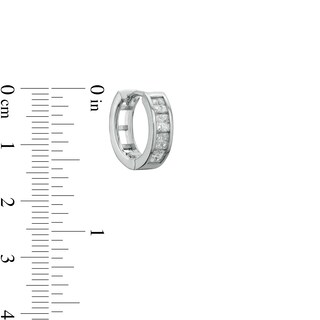 3mm Square-Cut Cubic Zirconia Four Stone Solid Huggie Hoop Earrings in Solid Sterling Silver