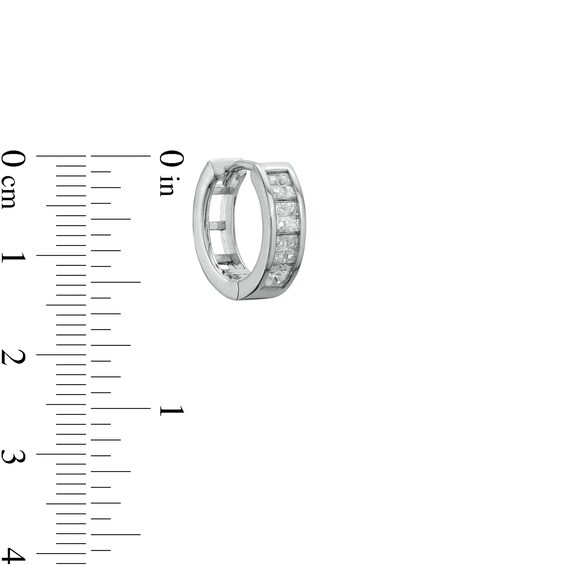 3mm Square-Cut Cubic Zirconia Four Stone Solid Huggie Hoop Earrings in Solid Sterling Silver