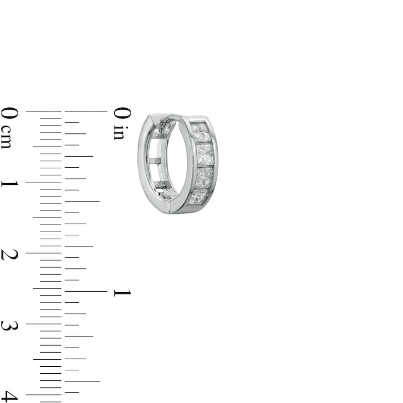 Main Image 2 of 3mm Square-Cut Cubic Zirconia Four Stone Solid Huggie Hoop Earrings in Solid Sterling Silver