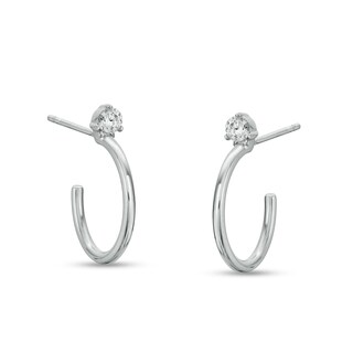 Solid Sterling Silver 3mm CZ Solitaire J-Hoops