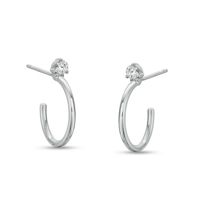Solid Sterling Silver 3mm CZ Solitaire J-Hoops