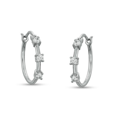 Cubic Zirconia Three Stone Solid Hoop Earrings in Sterling Silver