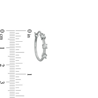 Cubic Zirconia Three Stone Solid Hoop Earrings in Sterling Silver