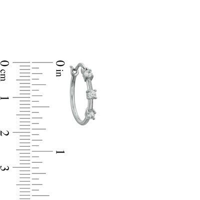 Cubic Zirconia Three Stone Solid Hoop Earrings in Sterling Silver