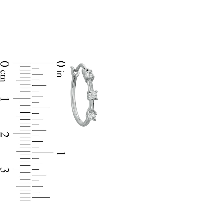 Main Image 2 of Cubic Zirconia Three Stone Solid Hoop Earrings in Sterling Silver
