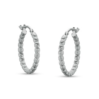 Made in Italy 15mm Diamond-Cut Hollow Tube Hoop Earrings in Sterling Silver