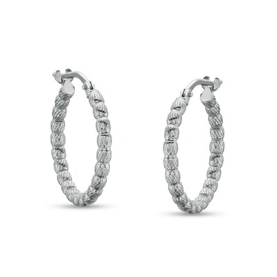 Made in Italy 15mm Diamond-Cut Hollow Tube Hoop Earrings in Sterling Silver
