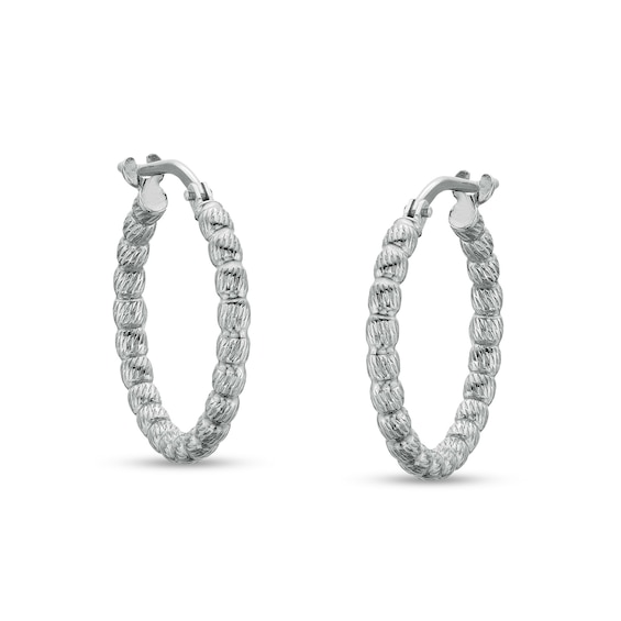 Made in Italy 15mm Diamond-Cut Hollow Tube Hoop Earrings in Sterling Silver