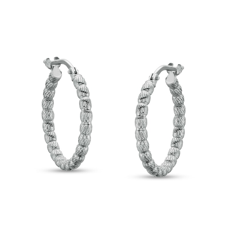 Made in Italy 15mm Diamond-Cut Hollow Tube Hoop Earrings in Sterling Silver