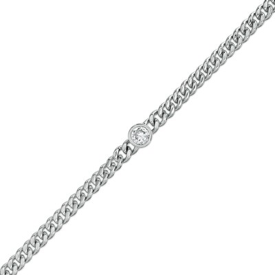 6mm Bezel-Set Cubic Zirconia Solid Cuban Curb Chain Bracelet in Sterling Silver - 7.25"