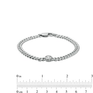 6mm Bezel-Set Cubic Zirconia Solid Cuban Curb Chain Bracelet in Sterling Silver - 7.25"