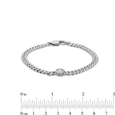 6mm Bezel-Set Cubic Zirconia Solid Cuban Curb Chain Bracelet in Sterling Silver - 7.25"