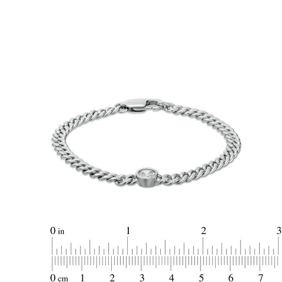 6mm Bezel-Set Cubic Zirconia Solid Cuban Curb Chain Bracelet in Sterling Silver - 7.25"