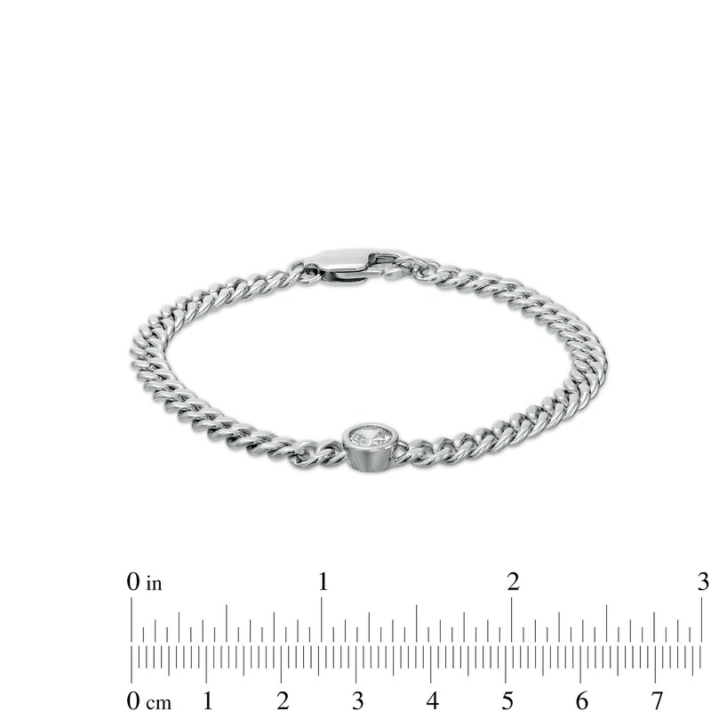 6mm Bezel-Set Cubic Zirconia Solid Cuban Curb Chain Bracelet in Sterling Silver - 7.25"