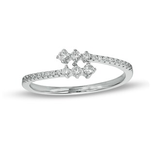 Solid Sterling Silver CZ Graduated Three Stone Bypass Wrap Ring - Size 6