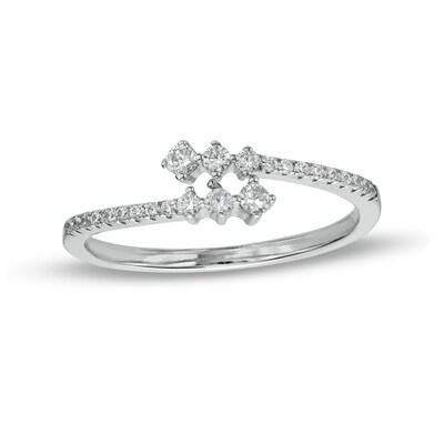 Solid Sterling Silver CZ Graduated Three Stone Bypass Wrap Ring - Size 6