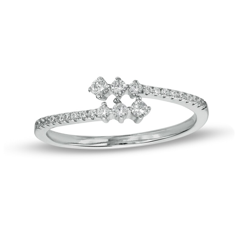 Solid Sterling Silver CZ Graduated Three Stone Bypass Wrap Ring - Size 6