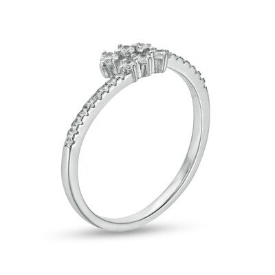 Solid Sterling Silver CZ Graduated Three Stone Bypass Wrap Ring - Size 6
