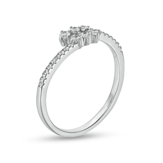 Solid Sterling Silver CZ Graduated Three Stone Bypass Wrap Ring - Size 6