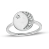 Thumbnail Image 0 of Baguette and Round Cubic Zirconia Crescent Moon and Star Disc Ring in Sterling Silver - Size 6