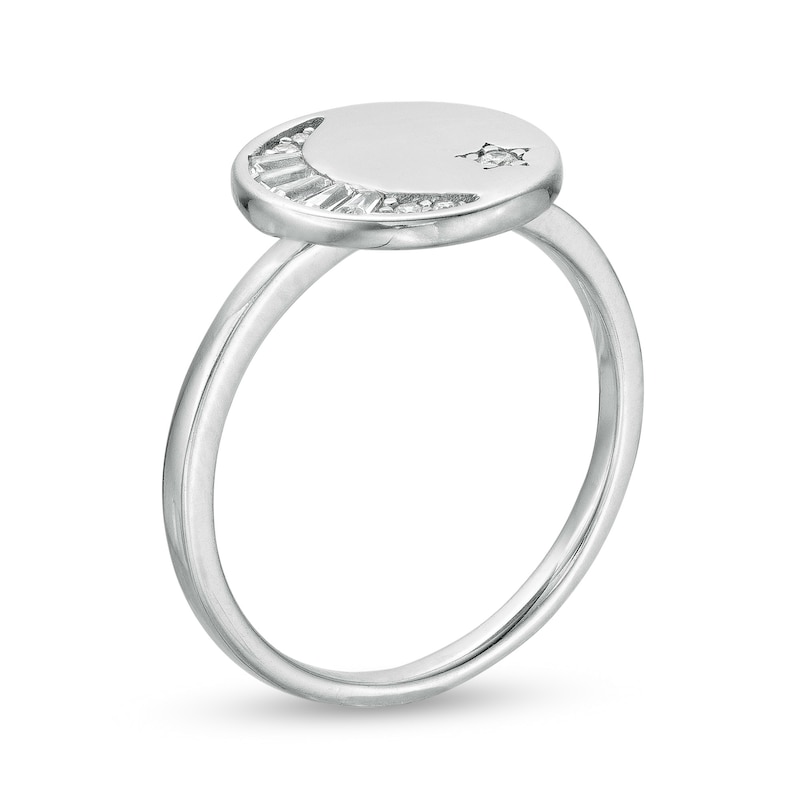 Main Image 2 of Baguette and Round Cubic Zirconia Crescent Moon and Star Disc Ring in Sterling Silver - Size 6