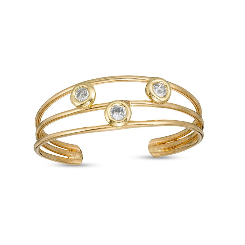 Main Image 1 of 10K Gold CZ Bezel-Set Triple Row Adjustable Midi/Toe Ring in 10K Gold