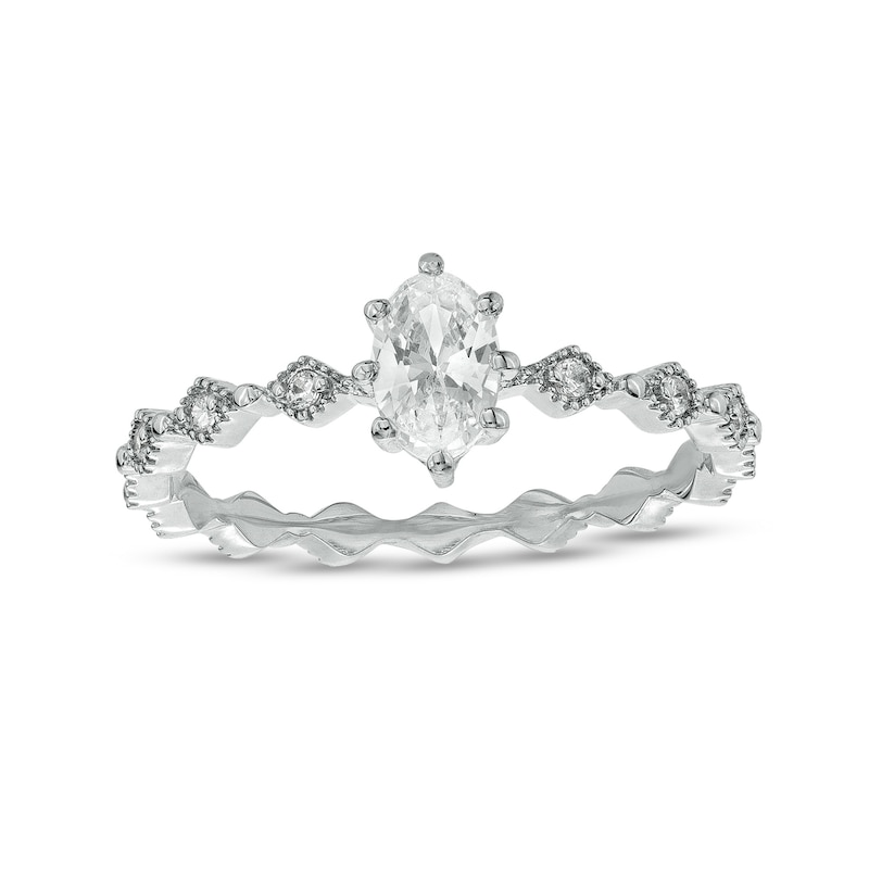 Main Image 1 of Oval Cubic Zirconia Art Deco Vintage-Style Ring in Solid Sterling Silver - Size 6