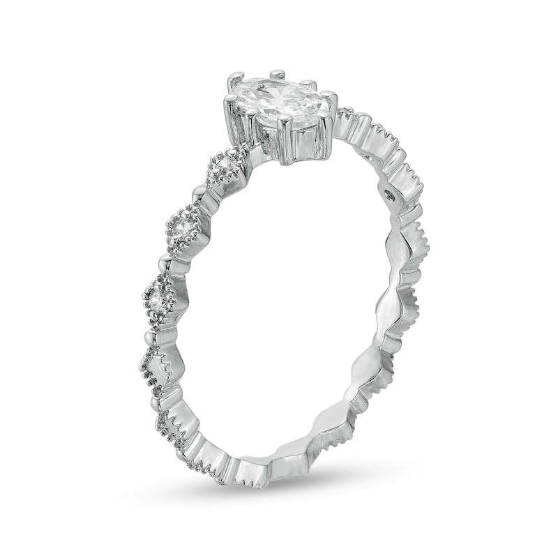 Main Image 2 of Oval Cubic Zirconia Art Deco Vintage-Style Ring in Solid Sterling Silver - Size 6