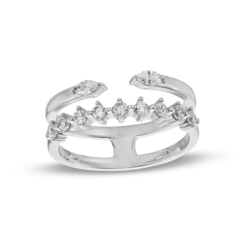 Sideways Marquise and Round Cubic Zirconia Double Row Open Shank Ring in Sterling Silver - Size 6