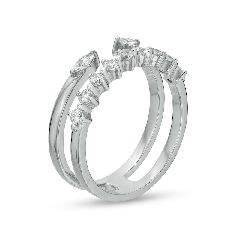 Sideways Marquise and Round Cubic Zirconia Double Row Open Shank Ring in Sterling Silver - Size 6
