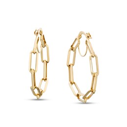 25mm Paper Clip Chain Link Hoop Earrings in 10K Gold