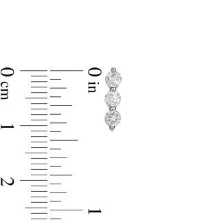 3mm Cubic Zirconia Three Stone Linear Solid Stud Earrings in Sterling Silver