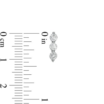 3mm Cubic Zirconia Three Stone Linear Solid Stud Earrings in Sterling Silver