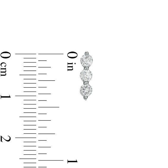3mm Cubic Zirconia Three Stone Linear Solid Stud Earrings in Sterling Silver
