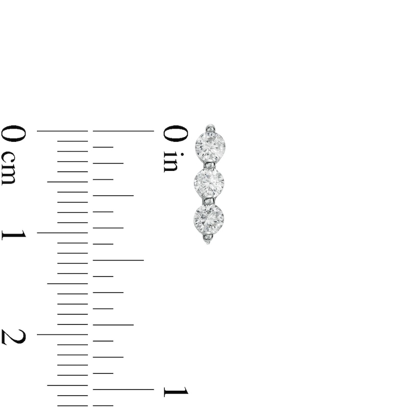 Main Image 2 of 3mm Cubic Zirconia Three Stone Linear Solid Stud Earrings in Sterling Silver