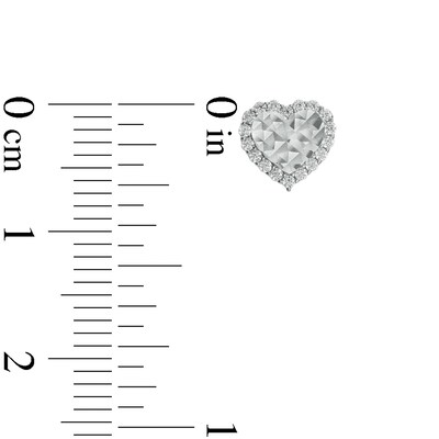 Cubic Zirconia Frame Diamond-Cut Heart Stud Earrings in Sterling Silver