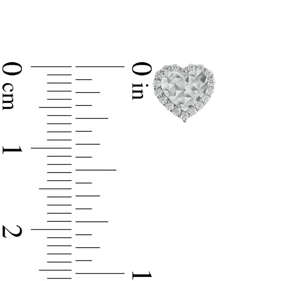 Cubic Zirconia Frame Diamond-Cut Heart Stud Earrings in Sterling Silver