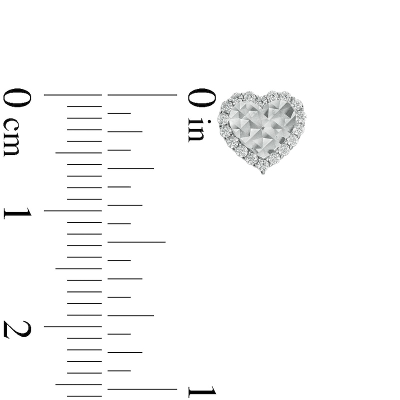 Main Image 2 of Cubic Zirconia Frame Diamond-Cut Heart Stud Earrings in Sterling Silver