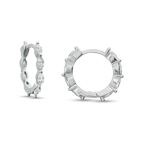 Marquise Cubic Zirconia Solid Huggie Hoop Earrings in Sterling Silver