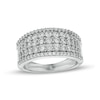 Cubic Zirconia Border Graduated Triple Row Ring in Sterling Silver - Size 10