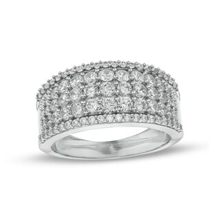 Cubic Zirconia Border Graduated Triple Row Ring in Sterling Silver - Size 10