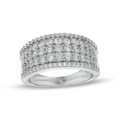 Cubic Zirconia Border Graduated Triple Row Ring in Sterling Silver - Size 10