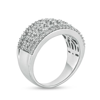 Cubic Zirconia Border Graduated Triple Row Ring in Sterling Silver - Size 10