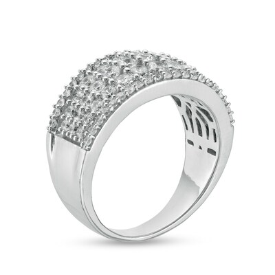 Cubic Zirconia Border Graduated Triple Row Ring in Sterling Silver - Size 10