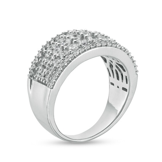 Cubic Zirconia Border Graduated Triple Row Ring in Sterling Silver - Size 10