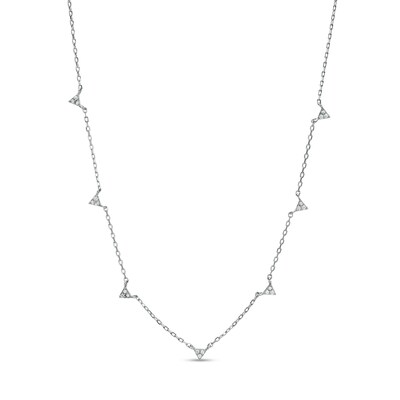 Sterling Silver CZ Mini Geometric Triangle Station Necklace - 16" + 2"