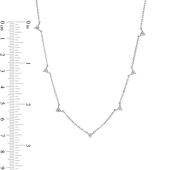 Sterling Silver CZ Mini Geometric Triangle Station Necklace - 16" + 2"