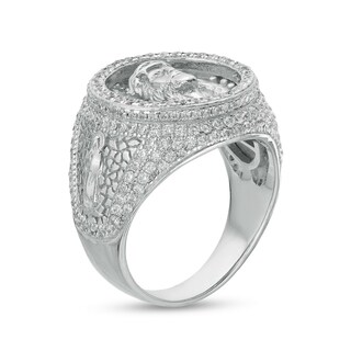 Multi-Shape Cubic Zirconia Frame Jesus Head and Virgin Mary Nugget Ring in Sterling Silver - Size 10