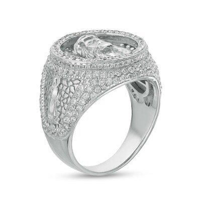 Multi-Shape Cubic Zirconia Frame Jesus Head and Virgin Mary Nugget Ring in Sterling Silver - Size 10