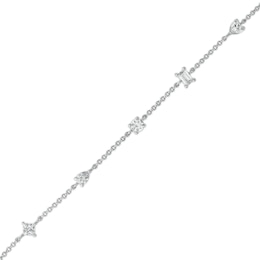 Multi-Shaped Cubic Zirconia Station Bracelet in Solid Sterling Silver – 7.5&quot;